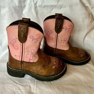 Justin Gypsy Girls Cowgirl Boots Pink & Brown w/ Stitching Lightup - size 11